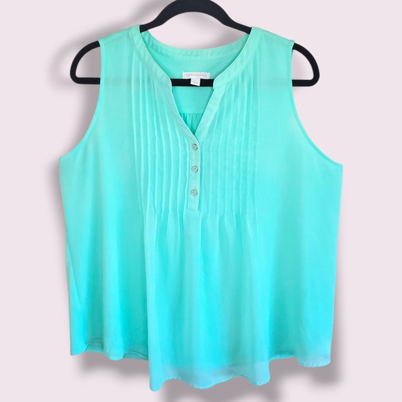 Charter Club Tops - Charter‎ Club Womens Teal Pleated V Neck Button Front Sleeveless Top Size L